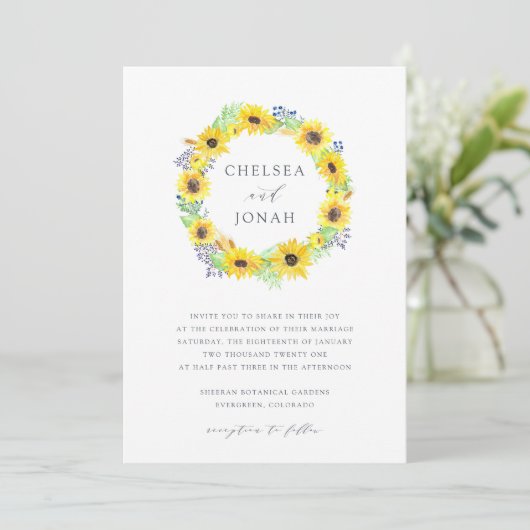 Flowerfields Wreath Wedding Invitation Kaart (Staand voorkant)
