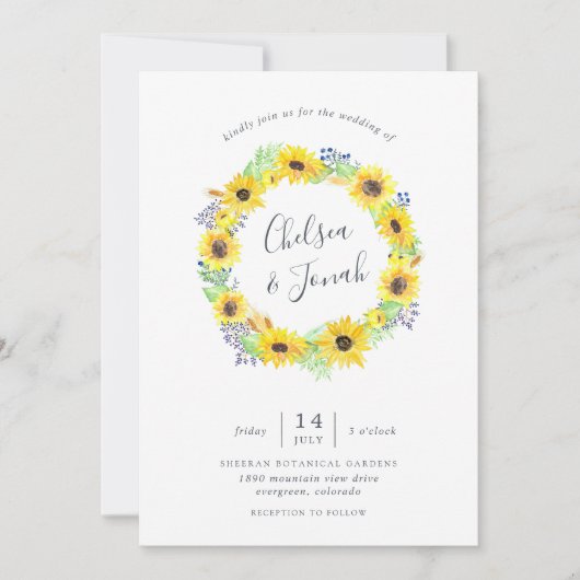 Flowerfields Wreath Wedding Invitation Kaart (Voorkant)