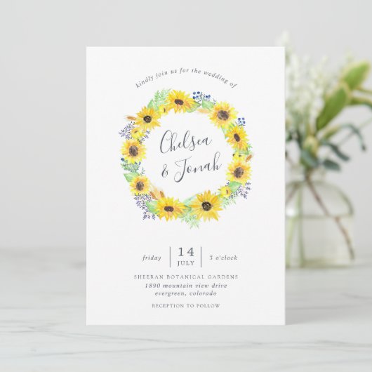 Flowerfields Wreath Wedding Invitation Kaart (Staand voorkant)