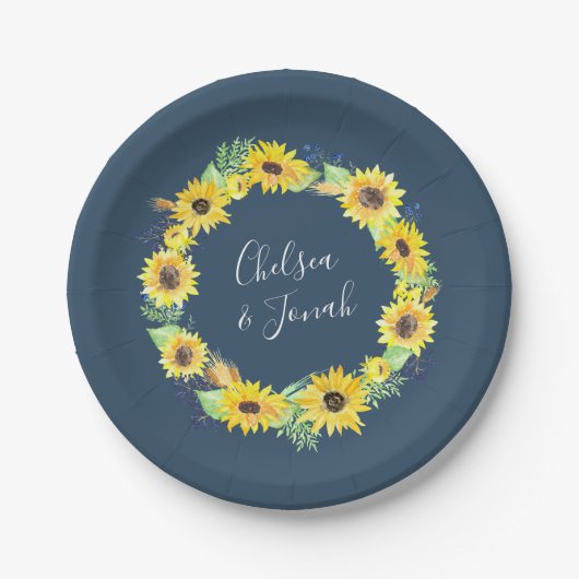 Flowerfields | Zonnebloem Huwelijks Krans Papieren Bordje (Voorkant)
