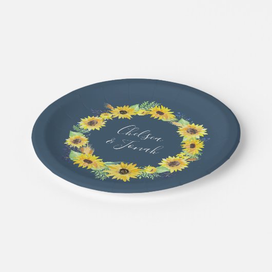 Flowerfields | Zonnebloem Huwelijks Krans Papieren Bordje (Gekanteld)