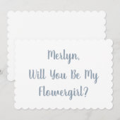 Flowergirl Aangepaste Naam Stoffig Blauw Script Br Kaart (Voorkant / Achterkant)