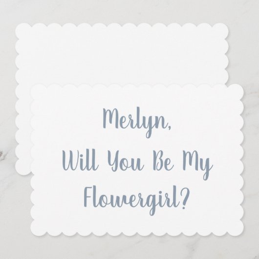 Flowergirl Aangepaste Naam Stoffig Blauw Script Br Kaart (Voorkant / Achterkant)