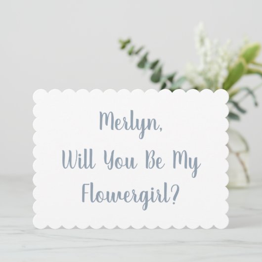 Flowergirl Aangepaste Naam Stoffig Blauw Script Br Kaart (Staand voorkant)