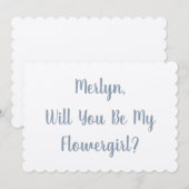 Flowergirl Aangepaste Naam Stoffig Blauw Zilver Br Kaart (Voorkant / Achterkant)