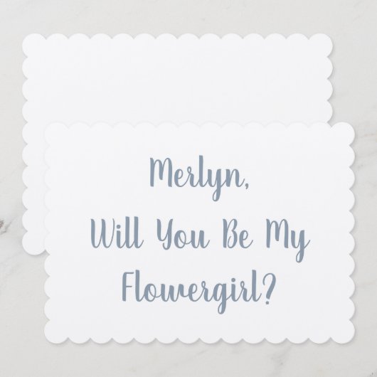 Flowergirl Aangepaste Naam Stoffig Blauw Zilver Br Kaart (Voorkant / Achterkant)