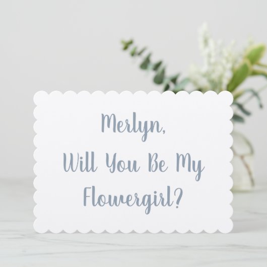 Flowergirl Aangepaste Naam Stoffig Blauw Zilver Br Kaart (Staand voorkant)