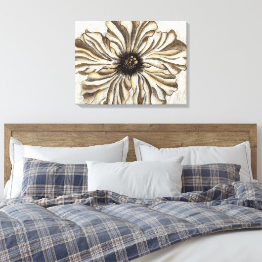 Flowerhead Fresco op Tan Background Canvas Afdruk (Insitu (Slaapkamer))