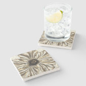 Flowerhead Fresco op Tan Background Stenen Onderzetter (Zijkant)