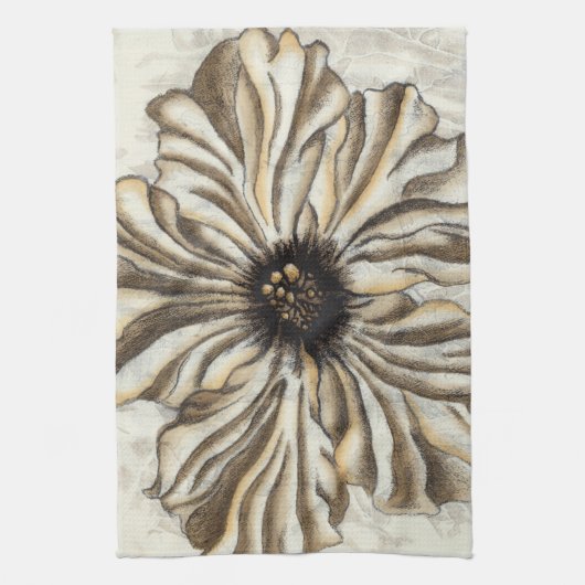 Flowerhead Fresco op Tan Background Theedoek (Verticaal)