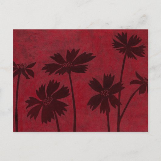 Flowerhead Silhouettes op Crimson Background Briefkaart (Voorkant)