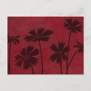 Flowerhead Silhouettes op Crimson Background Briefkaart