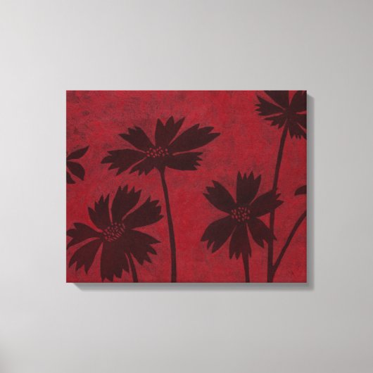 Flowerhead Silhouettes op Crimson Background Canvas Afdruk (Voorkant)