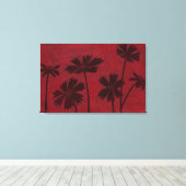 Flowerhead Silhouettes op Crimson Background Canvas Afdruk (Insitu (Houten vloer))