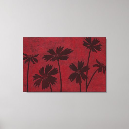 Flowerhead Silhouettes op Crimson Background Canvas Afdruk (Voorkant)