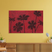 Flowerhead Silhouettes op Crimson Background Canvas Afdruk (Insitu (Woonkamer))