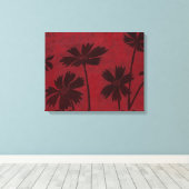 Flowerhead Silhouettes op Crimson Background Canvas Afdruk (Insitu (Houten vloer))