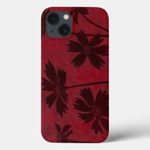 Flowerhead Silhouettes op Crimson Background Case-Mate iPhone Case