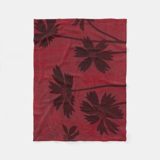Flowerhead Silhouettes op Crimson Background Fleece Deken (Voorkant)