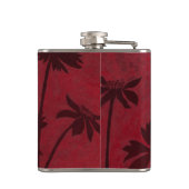 Flowerhead Silhouettes op Crimson Background Heupfles (Achterkant)