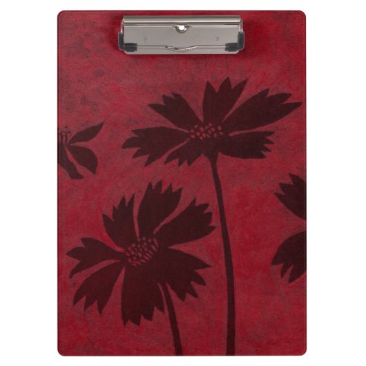 Flowerhead Silhouettes op Crimson Background Klembord (Voorkant)