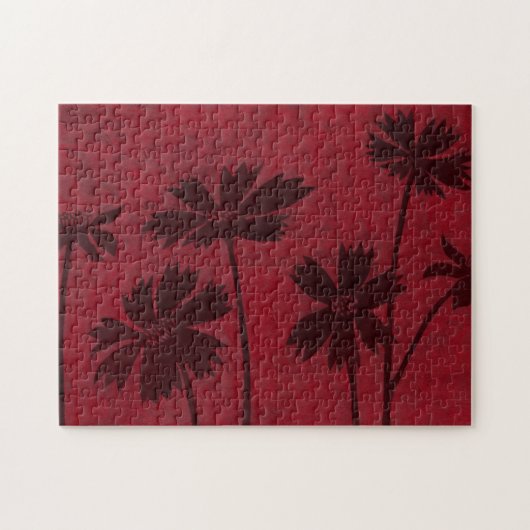 Flowerhead Silhouettes op Crimson Background Legpuzzel (Horizontaal)
