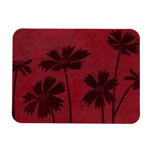 Flowerhead Silhouettes op Crimson Background Magneet (Horizontaal)
