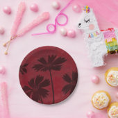 Flowerhead Silhouettes op Crimson Background Papieren Bordje (Feest)