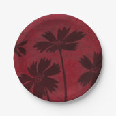 Flowerhead Silhouettes op Crimson Background Papieren Bordje (Voorkant)