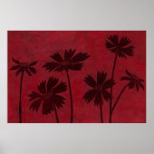 Flowerhead Silhouettes op Crimson Background Poster (Voorkant)