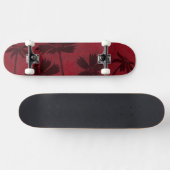 Flowerhead Silhouettes op Crimson Background Skateboard (Horizontaal)