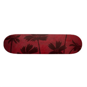 Flowerhead Silhouettes op Crimson Background Skateboard