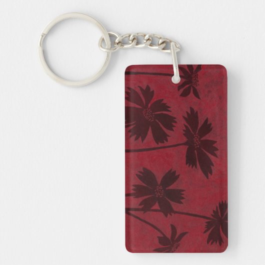 Flowerhead Silhouettes op Crimson Background Sleutelhanger (Voorkant)