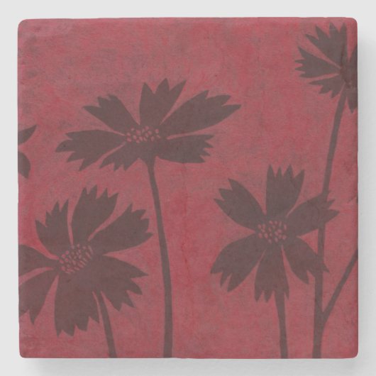 Flowerhead Silhouettes op Crimson Background Stenen Onderzetter (Voorkant)