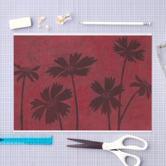Flowerhead Silhouettes op Crimson Background Tissuepapier (Craft)
