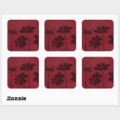 Flowerhead Silhouettes op Crimson Background Vierkante Sticker (Vel)