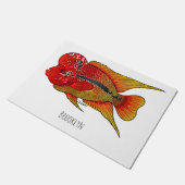 Flowerhorn cichlid fish cartoon illustration deurmat (Schuin)