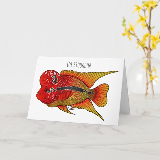 Flowerhorn cichlid fish cartoon illustration kaart (Gele Bloem)