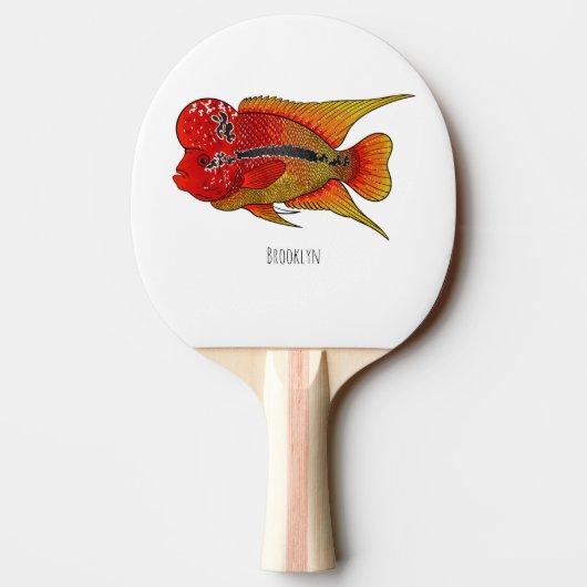 Flowerhorn cichlid fish cartoon illustration tafeltennisbatje (Achterkant)