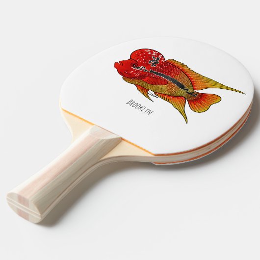 Flowerhorn cichlid fish cartoon illustration tafeltennisbatje (Voorkant Gekanteld)