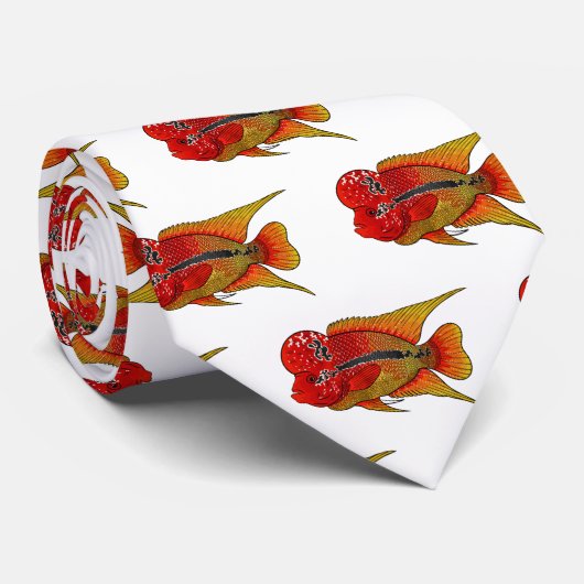 Flowerhorn cichlide vis cartoon illustratie  stropdas (Opgerold)