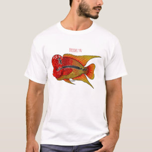 Flowerhorn cichlide vis cartoon illustratie t-shirt