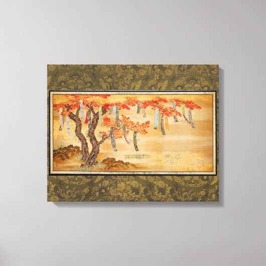Flowering Cherry and Autumn Maples with Poem Slips Canvas Afdruk (Voorkant)