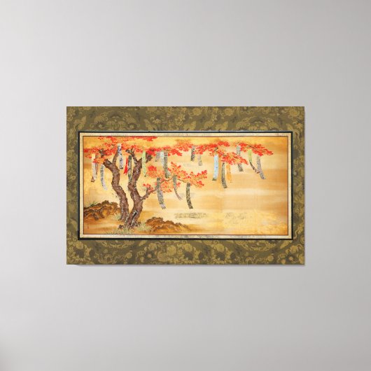 Flowering Cherry and Autumn Maples with Poem Slips Canvas Afdruk (Voorkant)