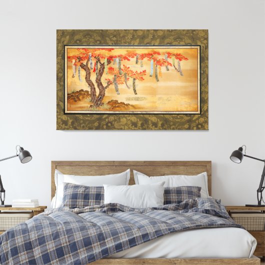 Flowering Cherry and Autumn Maples with Poem Slips Canvas Afdruk (Insitu (Slaapkamer))