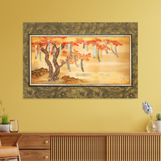 Flowering Cherry and Autumn Maples with Poem Slips Canvas Afdruk (Insitu (Woonkamer))