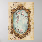 flowering Japanese peach branches and antique text Poster (Voorkant)