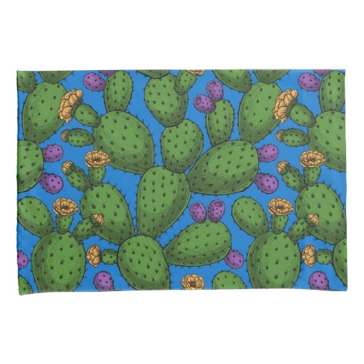 Flowering opuntia on blue kussensloop (Voorkant-Rechts)