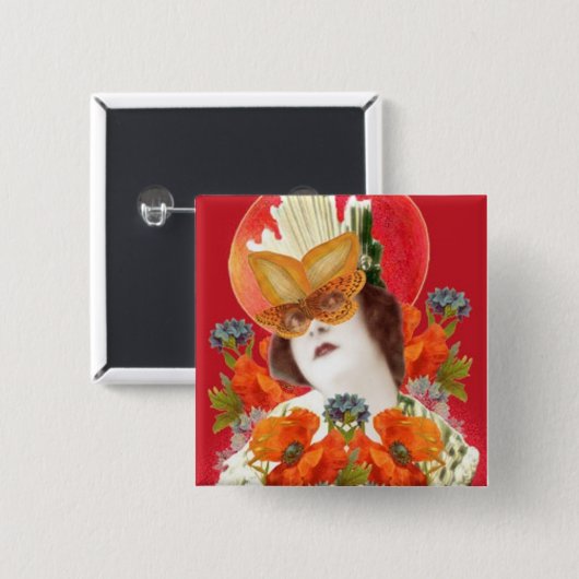 flowerLadyMangoHead II Vierkante Button 5,1 Cm (Voorkant /achterkant)
