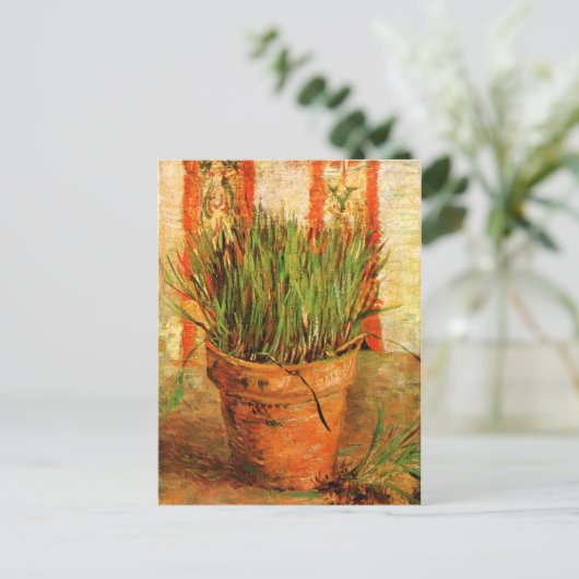 Flowerpot met Chives (F337) Van Gogh Fine Art Briefkaart (Staand voorkant)